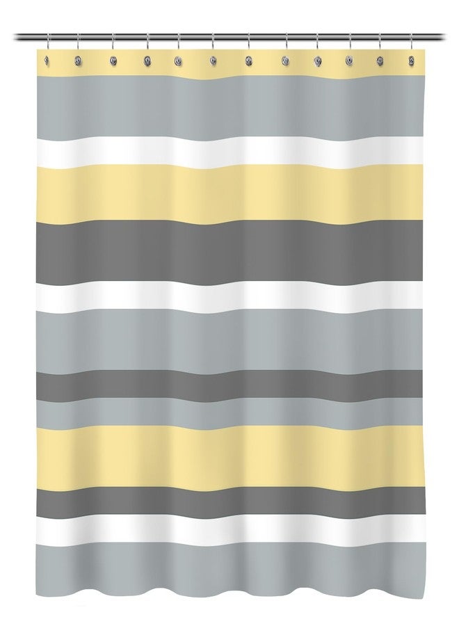 Sunlit Yellow Gray Horizontal Stripes Water-Repellent Fabric Shower Curtain with Reinforced Metal Grommets Refreshing Striped Design Bathroom Decor - Image 1
