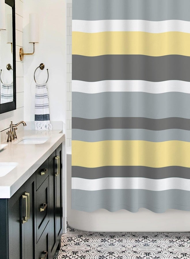 Sunlit Yellow Gray Horizontal Stripes Water-Repellent Fabric Shower Curtain with Reinforced Metal Grommets Refreshing Striped Design Bathroom Decor - Image 4
