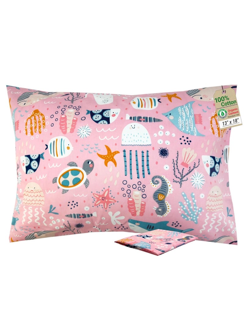 ZPECC Toddler Pillow with Pillowcase - 13x18 Organic Cotton Hypoallergenic Kids Pillow, Baby Essentials for Travel Crib Daycare Stroller (Intended for Age 2 and up) Ocean - Image 1