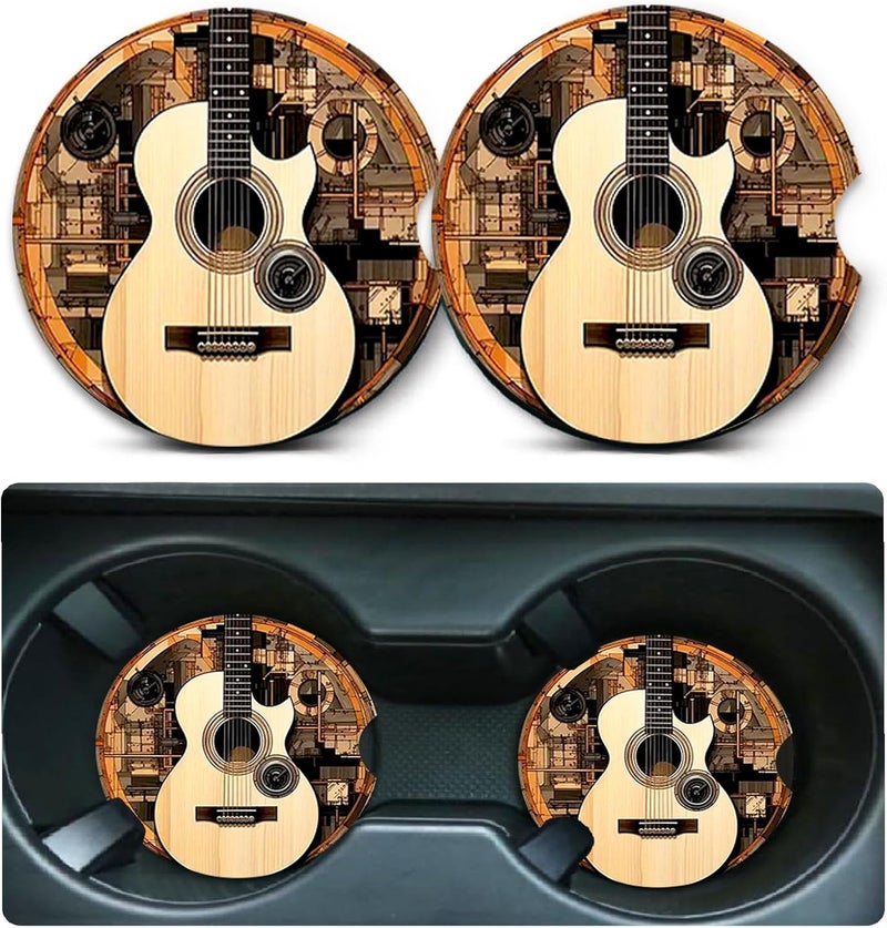 Ldntly Car Coasters for Cup Holders,2 Pack Guitar Car Coasters,2.75" Universal Size Anti Slip Rubber Mat,Automotive Cup Holder Decal Decor Accessories,Guitar Gifts for Women,Men,Mom - Image 1
