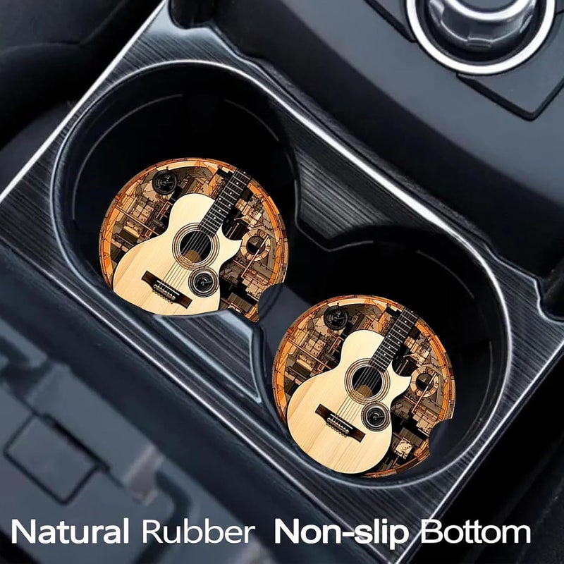 Ldntly Car Coasters for Cup Holders,2 Pack Guitar Car Coasters,2.75" Universal Size Anti Slip Rubber Mat,Automotive Cup Holder Decal Decor Accessories,Guitar Gifts for Women,Men,Mom - Image 2