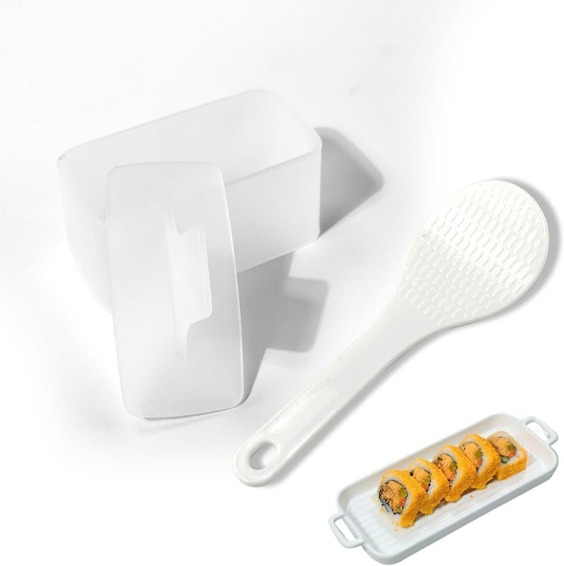 EKIND Sushi Mold Set for Rice Musubi Maker Press DIY Tool, with Nonstick Surface and Small Rice Paddle Rectangular Shape Kitchen Gadget (Semi-transparent) - Image 1