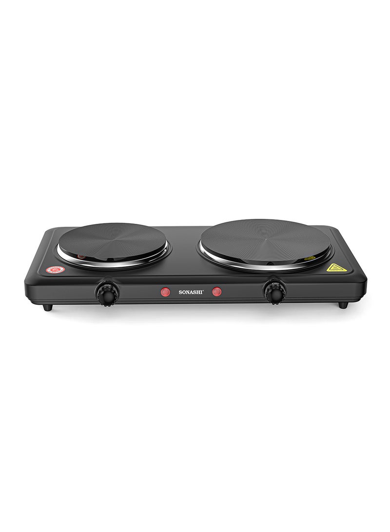 SONASHI Double Electric Hot Plate with Adjustable Temperature Control and Overheat Protection | On/Off Indicator Light and Non-Slip Rubber Feet | Auto Thermostat Hot Plate for Kitchen Camping 2500 W SHP-613 Black - Image 1