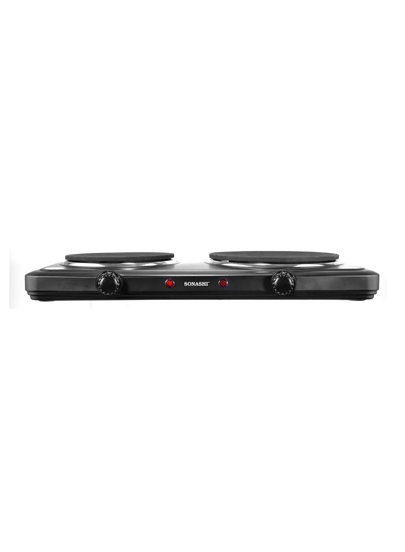 SONASHI Double Electric Hot Plate with Adjustable Temperature Control and Overheat Protection | On/Off Indicator Light and Non-Slip Rubber Feet | Auto Thermostat Hot Plate for Kitchen Camping 2500 W SHP-613 Black - Image 3