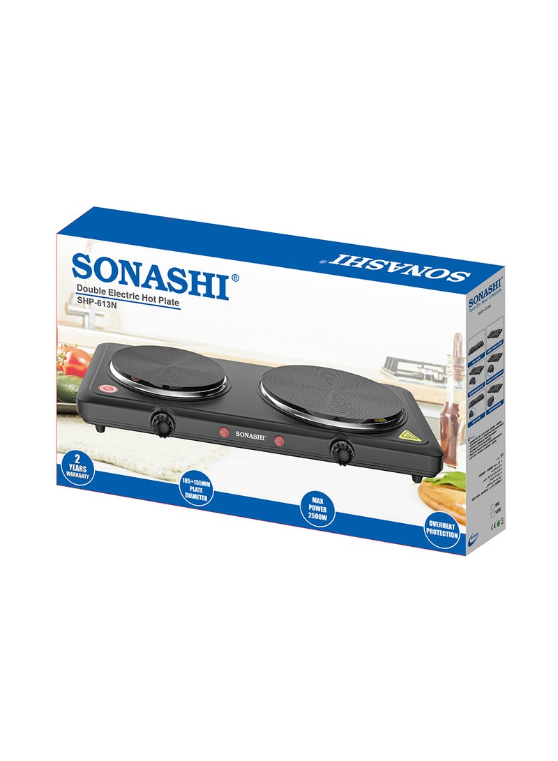 SONASHI Double Electric Hot Plate with Adjustable Temperature Control and Overheat Protection | On/Off Indicator Light and Non-Slip Rubber Feet | Auto Thermostat Hot Plate for Kitchen Camping 2500 W SHP-613 Black - Image 5