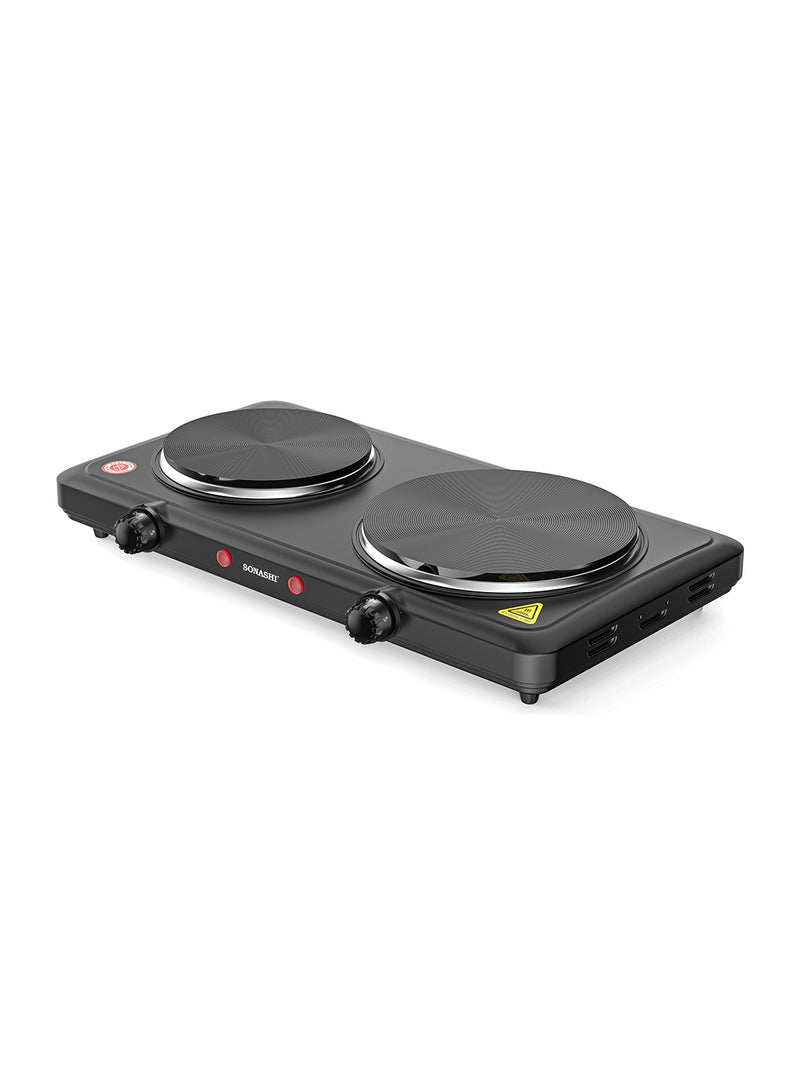 SONASHI Double Electric Hot Plate with Adjustable Temperature Control and Overheat Protection | On/Off Indicator Light and Non-Slip Rubber Feet | Auto Thermostat Hot Plate for Kitchen Camping 2500 W SHP-613 Black - Image 2