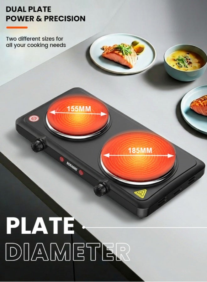 سوناشي طبق تسخين كهربائي مزدوج 2500 W SHP-613 أسود - Image 2