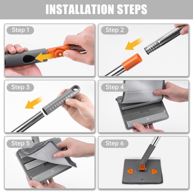 CALBEAU Baseboard Cleaner Tool with Handle, Folding Wall Mop with 86" Extension Pole, Swivel Wall Cleaner Mop with Squeegee, 8 Reusable Pads for Baseboard, Wall, Ceiling, Window, Floor, Furniture - Image 5