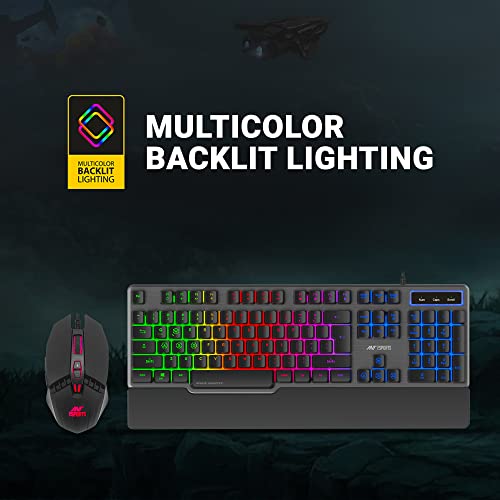 Ant Esports KM500 RGB Gaming Keyboard and Mouse Combo, 104 Keys Rainbow Backlit Keyboard, 7 Color RGB Mouse, 19 Anti-Ghosting Keys, Wired for PC, Laptop, PS4 & Xbox (Black) - Image 2