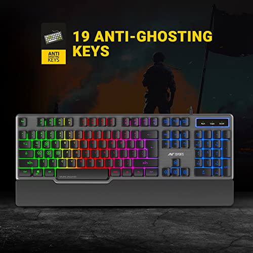 Ant Esports KM500 RGB Gaming Keyboard and Mouse Combo, 104 Keys Rainbow Backlit Keyboard, 7 Color RGB Mouse, 19 Anti-Ghosting Keys, Wired for PC, Laptop, PS4 & Xbox (Black) - Image 4
