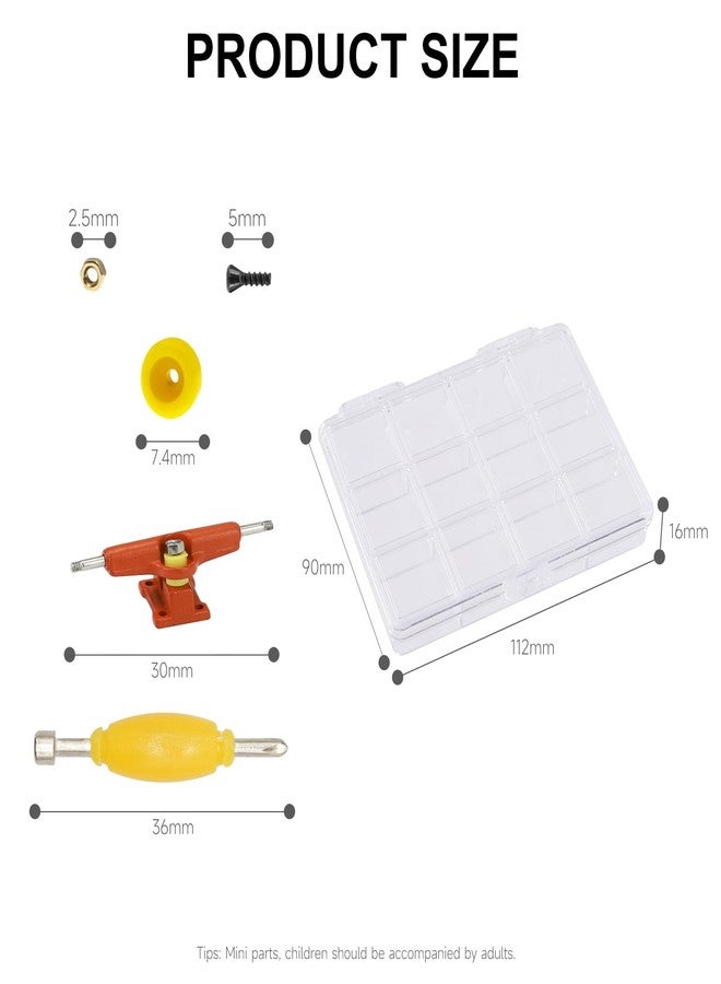 DisplayMore 156PCS Fingerboard Repair Kit -Includes Case & Tools-Mini Finger Skateboard Parts Include 14 Multicolors Trucks & 48 Multicolour Bearingless Wheels & 60 Screws & 30 Nuts & 4 Screwdriver - Image 5