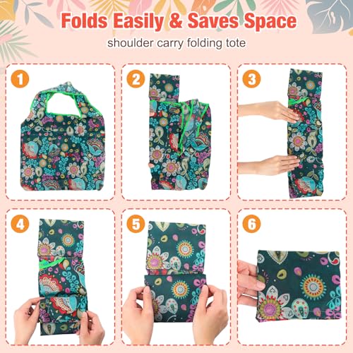 Eccliy 24 Pieces Reusable Grocery Bags Polyester Shopping Bags for Groceries Multi Colors Reusable Foldable Shopping TotePlants Style - Image 3