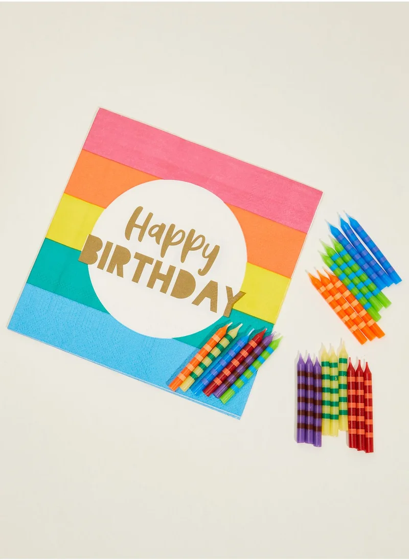 Talking Tables Birthday Bash Striped Candles 24Pk  24 Holders