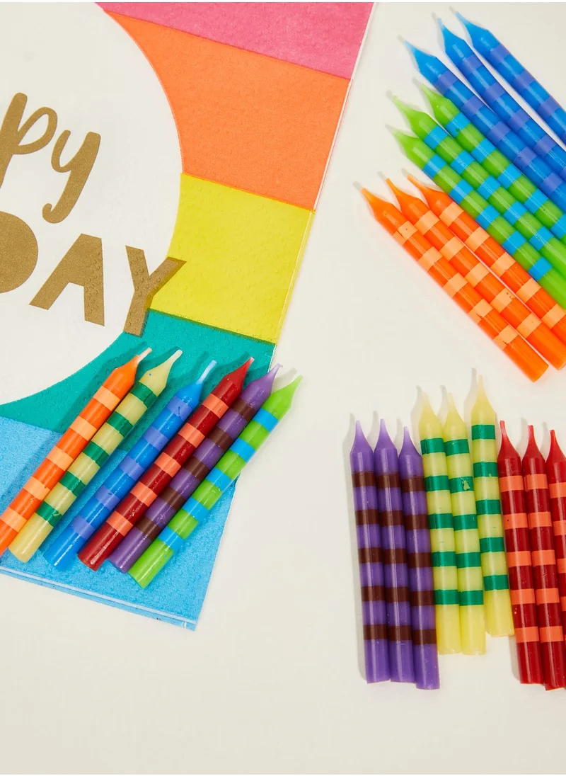 Talking Tables Birthday Bash Striped Candles 24Pk  24 Holders