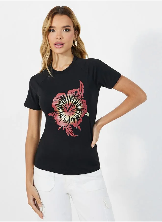 Styli Graphic Print Round Neck T-Shirt