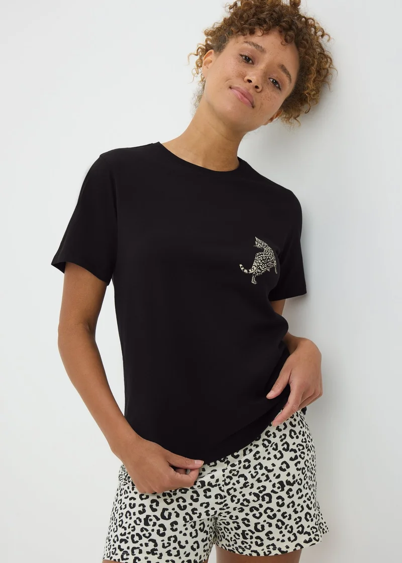 Matalan Black Animal Print Shorts & T-Shirt Pyjama Set