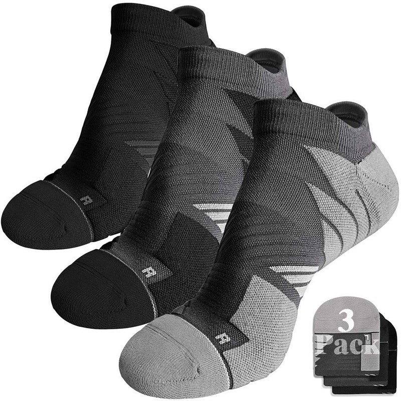 Hylaea Mens Moisture Wicking Socks for Running Athletic Sport Workout, No Show, No Blister, Cushion Padded, Black, Grey, Medium, 3 Pairs - Image 1