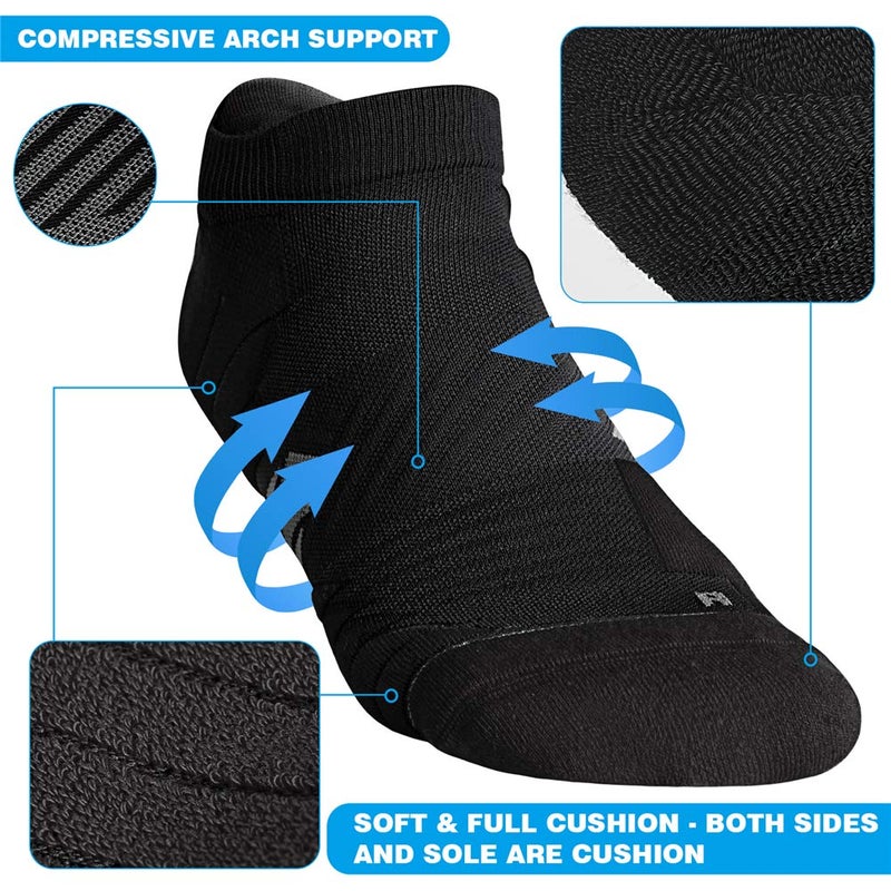 Hylaea Mens Moisture Wicking Socks for Running Athletic Sport Workout, No Show, No Blister, Cushion Padded, Black, Grey, Medium, 3 Pairs - Image 5