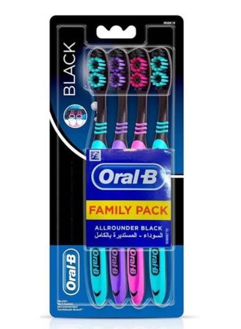 Oral-B Allrounder Black Toothbrushes, Family Pack, 4 Count