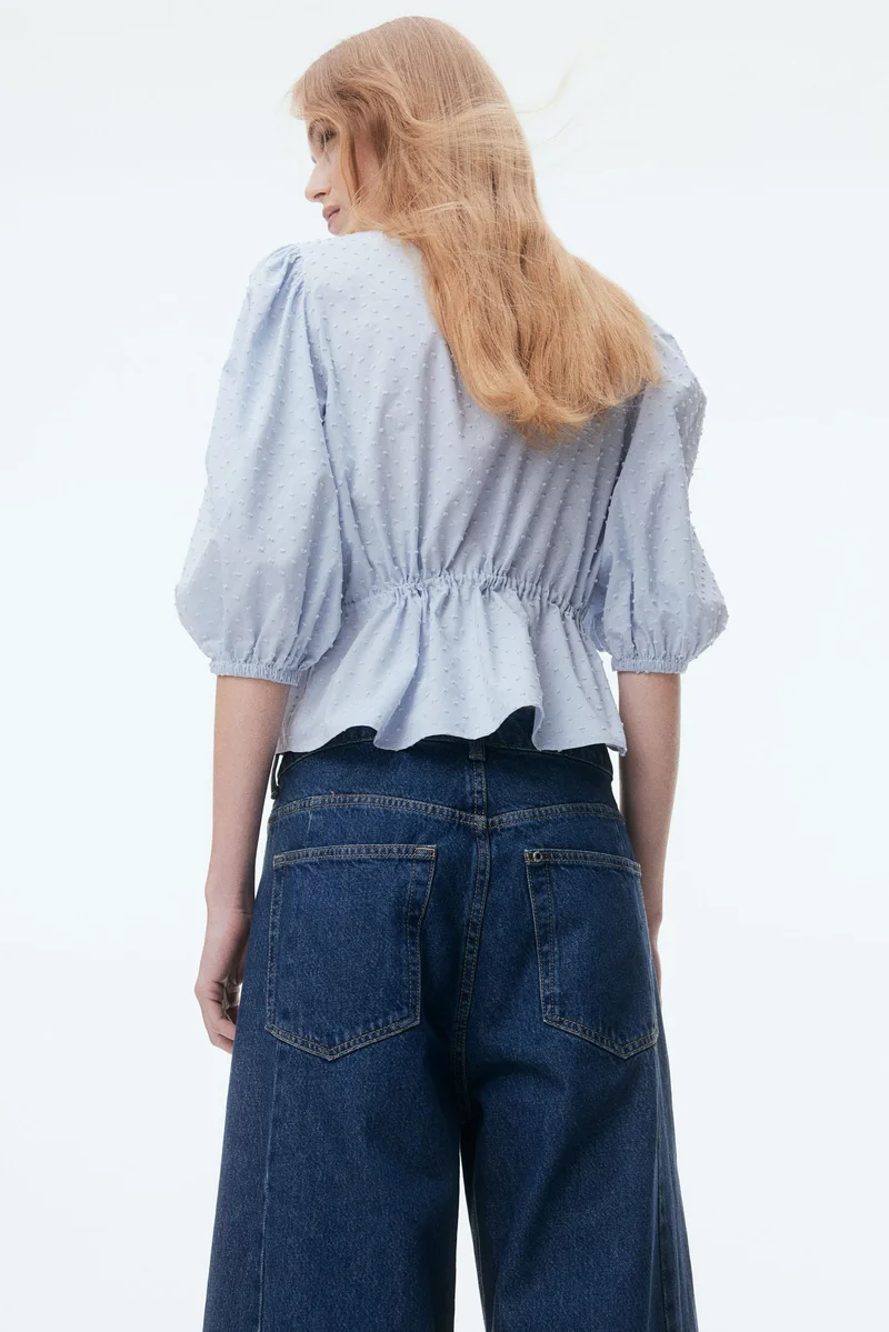 H&M Casual Solid Puff Sleeve Top