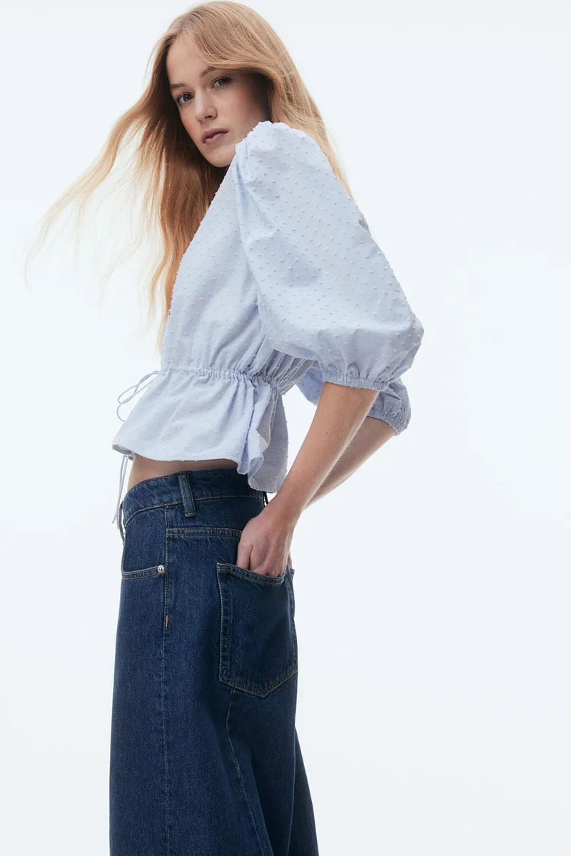 H&M Casual Solid Puff Sleeve Top