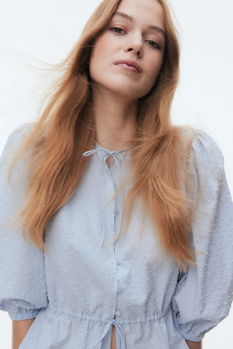 H&M Casual Solid Puff Sleeve Top