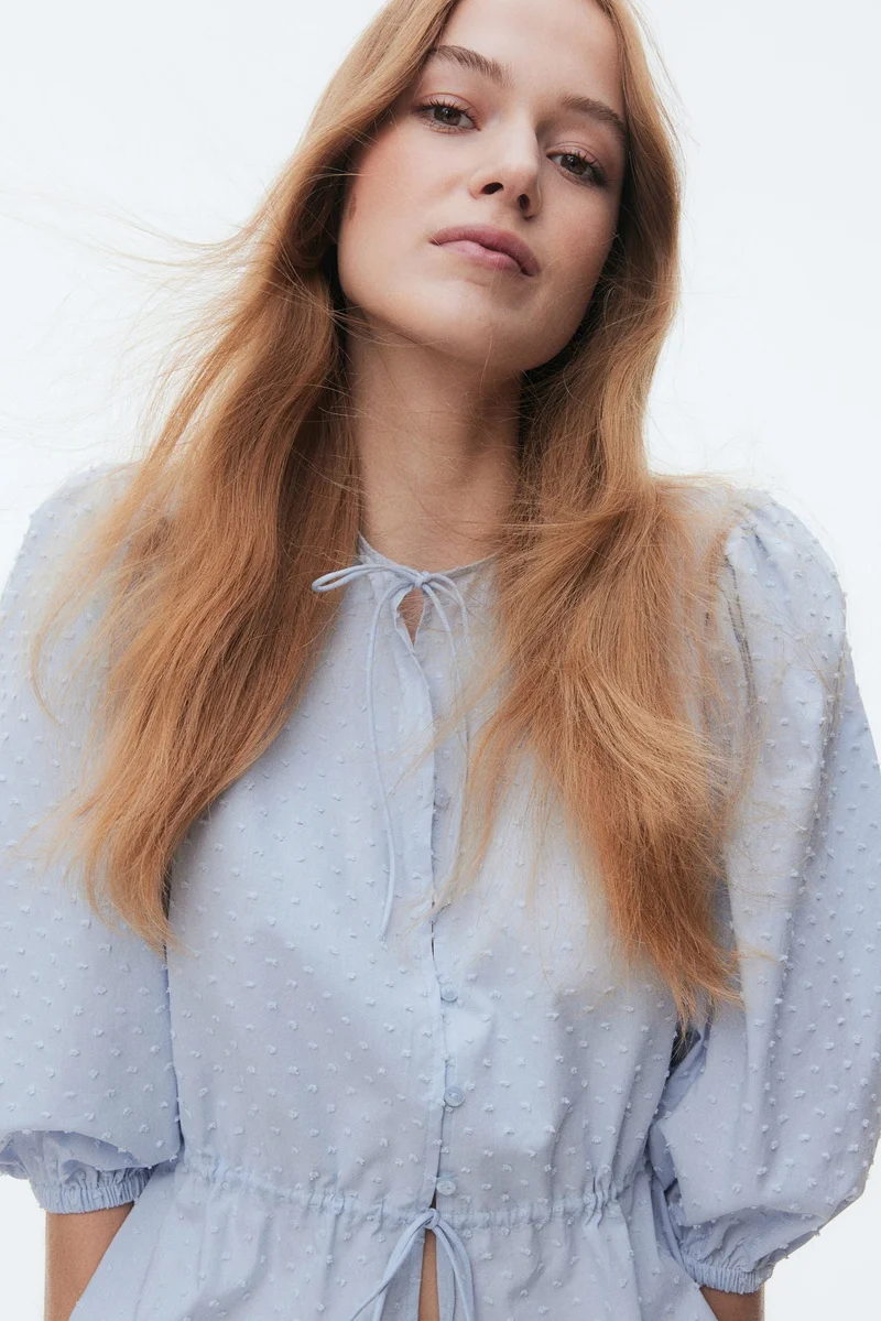 H&M Casual Solid Puff Sleeve Top