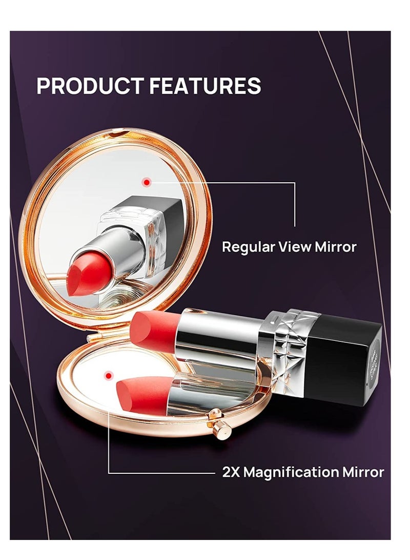 Compact Mirror, Pocket Travel Makeup Mirror, Mini Mix Diamond 1X/2X Magnifying, Round Metal Pocket Makeup Mirror, Portable Folding Mirror for Travel, Home, Office, Purse (Rose Gold) - Image 3