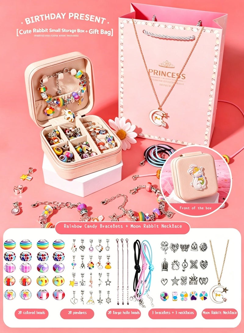 MEEKU 66-Piece DIY Bracelet Gift Set - Includes Jewelry Box & Rabbit Pendant, Party Birthday Gift for 6-12 Year Old Girls, Packaged with Gift Box & Bag - Image 1