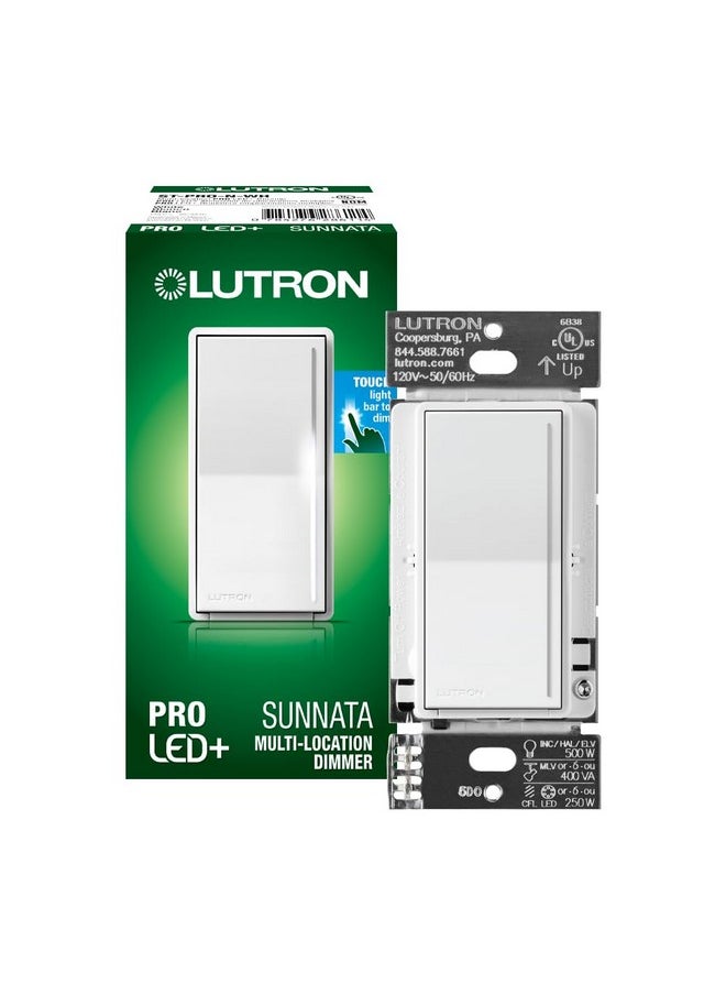 LUTRON Lutron Sunnata Pro LED+ Touch Dimmer Switch, for 500W ELV/MLV, 250W LED, Single Pole/3-Way, Neutral Required, ST-PRO-N-WH, White  - Image 1