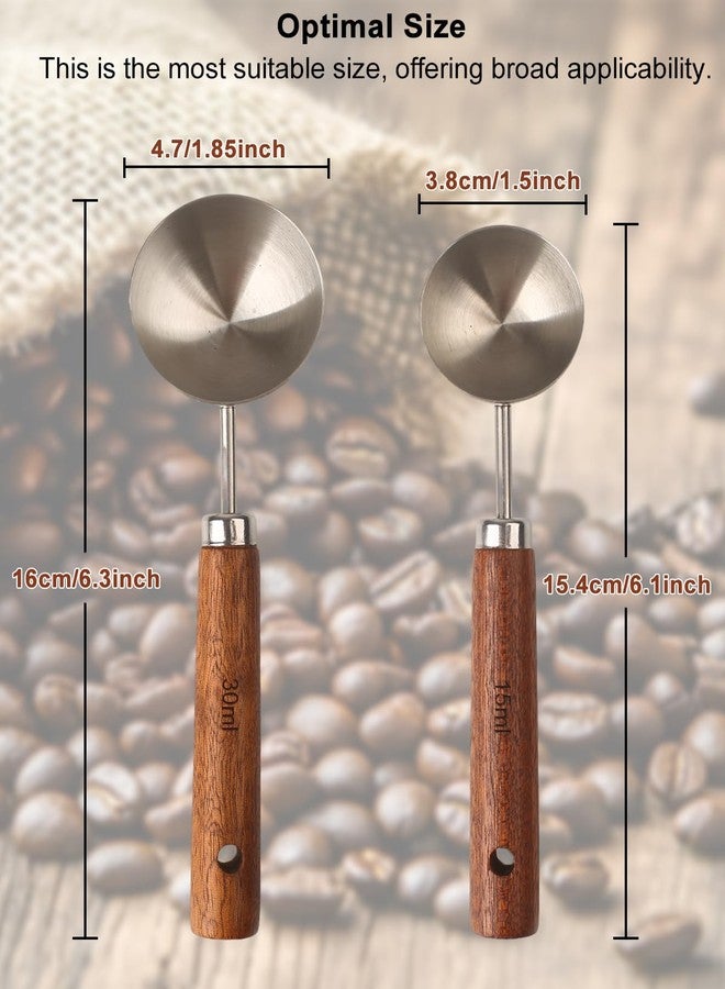 Prokitchen Coffee Scoop Set, 2 PCS 304 Stainless Steel Wood Handle Coffee Measuring Spoons, 15ml & 30ml for Ground Espresso Beans, Long Wooden Handle Scoop Kitchen Utensil for Scooping - Image 2