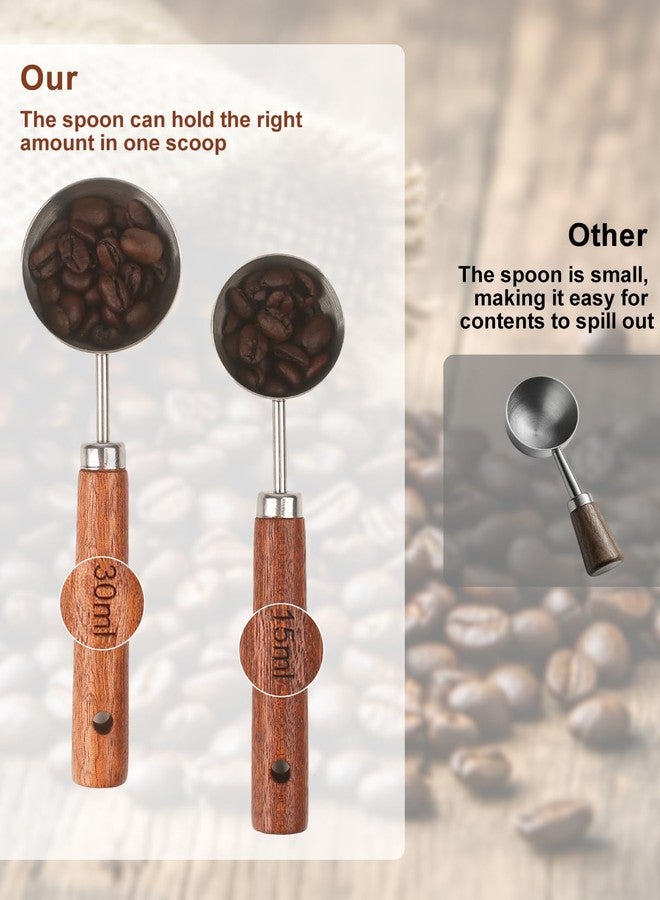 Prokitchen Coffee Scoop Set, 2 PCS 304 Stainless Steel Wood Handle Coffee Measuring Spoons, 15ml & 30ml for Ground Espresso Beans, Long Wooden Handle Scoop Kitchen Utensil for Scooping - Image 3