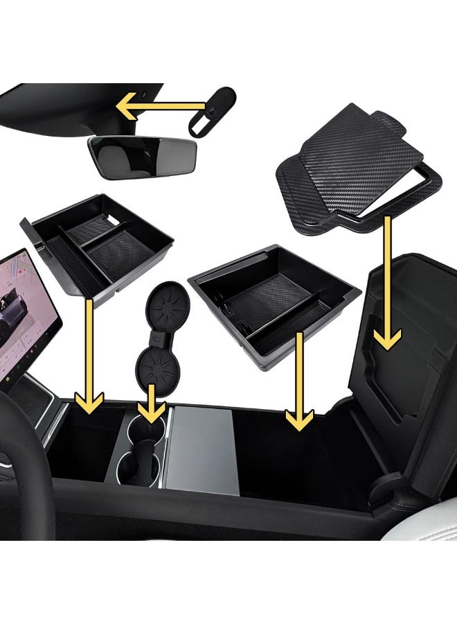 5Pcs Center Console Organizer Tray For 2025 Tesla Model Y Juniper & 2024 2025 Model 3 Highland Armrest Hidden Drawer Storage Box Cup Holder Model Y Juniper & Model 3 Highl - Image 3