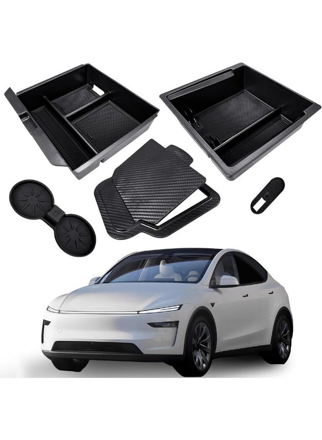5Pcs Center Console Organizer Tray For 2025 Tesla Model Y Juniper & 2024 2025 Model 3 Highland Armrest Hidden Drawer Storage Box Cup Holder Model Y Juniper & Model 3 Highl - Image 1