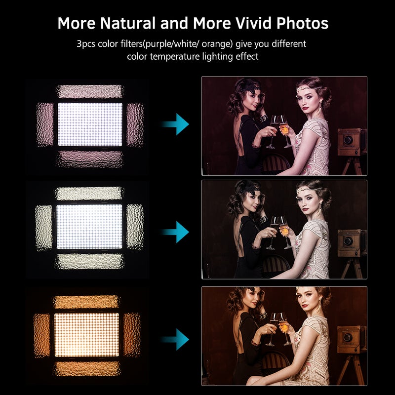 Loquat Brightness Adjustable 5500K LED Video Light Photography Lamp Panel Black - Image 2