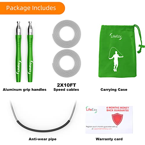 LIFEEZY Jump Rope, High Speed Weighted Jump Rope - Premium Quality Tangle-Free - Self-Locking Screw-Free Design - Jump Ropes for Fitness - Skipping Rope for Workout Fitness, Crossfit & Home Exercises (Green) - Image 2
