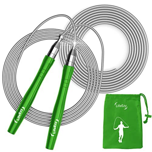 LIFEEZY Jump Rope, High Speed Weighted Jump Rope - Premium Quality Tangle-Free - Self-Locking Screw-Free Design - Jump Ropes for Fitness - Skipping Rope for Workout Fitness, Crossfit & Home Exercises (Green) - Image 1