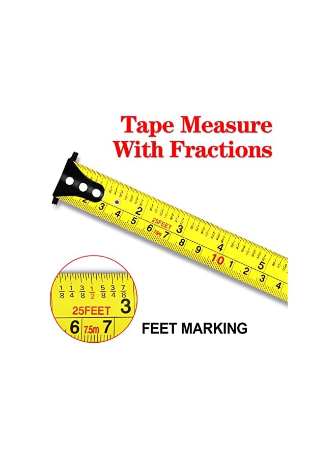 WISEUP متر قياس مغناطيسي صناعي WISEUP مع كسور 1/8 ومتري، سهل القراءة، شريط قياس مع مشبك حزام للمساحين، المهندسين، الاستخدام المنزلي، النجارة، البناء (1، 16 قدم) (16 قدم) - Image 2