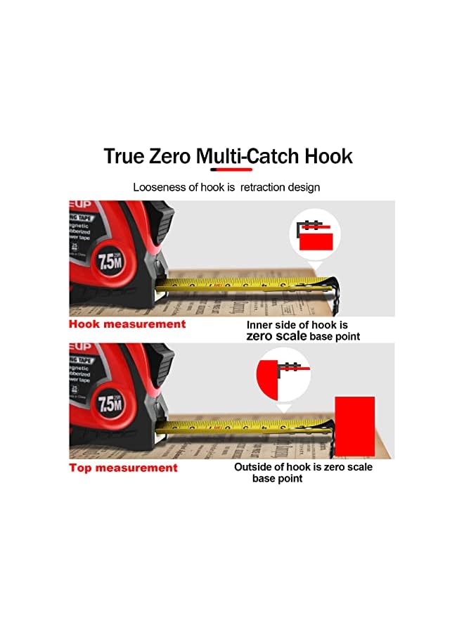 WISEUP متر قياس مغناطيسي صناعي WISEUP مع كسور 1/8 ومتري، سهل القراءة، شريط قياس مع مشبك حزام للمساحين، المهندسين، الاستخدام المنزلي، النجارة، البناء (1، 16 قدم) (16 قدم) - Image 4