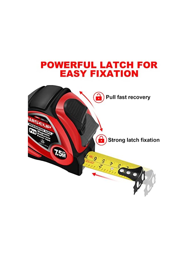 WISEUP متر قياس مغناطيسي صناعي WISEUP مع كسور 1/8 ومتري، سهل القراءة، شريط قياس مع مشبك حزام للمساحين، المهندسين، الاستخدام المنزلي، النجارة، البناء (1، 16 قدم) (16 قدم) - Image 5