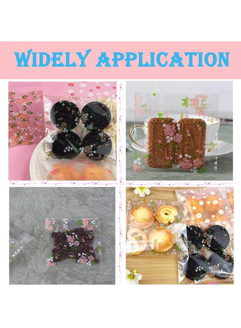 Oasisgalore Self Adhesive Treat Bags, Clear Cellophane for Cookies, Candy, Snacks, 3.9x3.9” (Floral Rose Design)  - Image 3