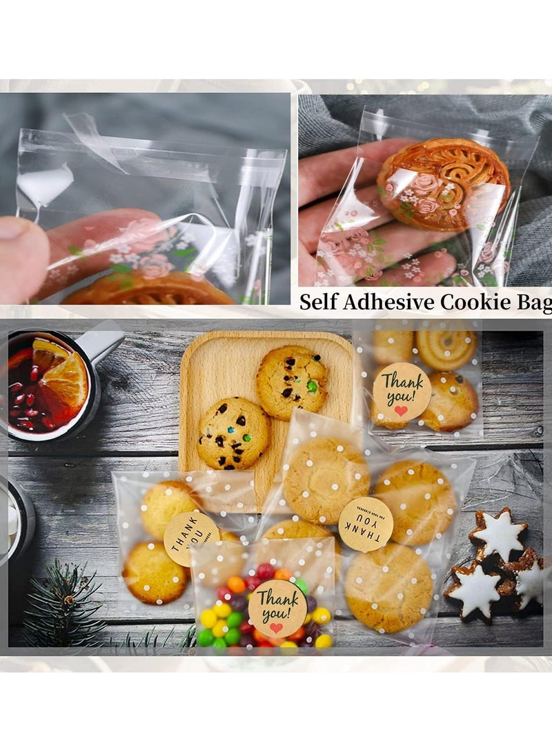 Oasisgalore Self Adhesive Treat Bags, Clear Cellophane for Cookies, Candy, Snacks, 3.9x3.9” (Floral Rose Design)  - Image 4