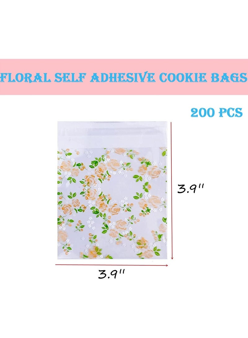 Oasisgalore Self Adhesive Treat Bags, Clear Cellophane for Cookies, Candy, Snacks, 3.9x3.9” (Floral Rose Design)  - Image 5