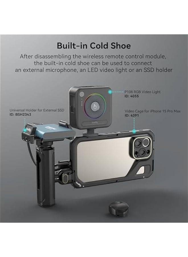 SMALLRIG Wireless Control Side Handle for  Quick Release Smartphone Cages, Aluminum Phone Cage Handle Grip with Quick Release Adapter, Remote Control Module and Built-in Cold Shoe - 4402 - Image 5