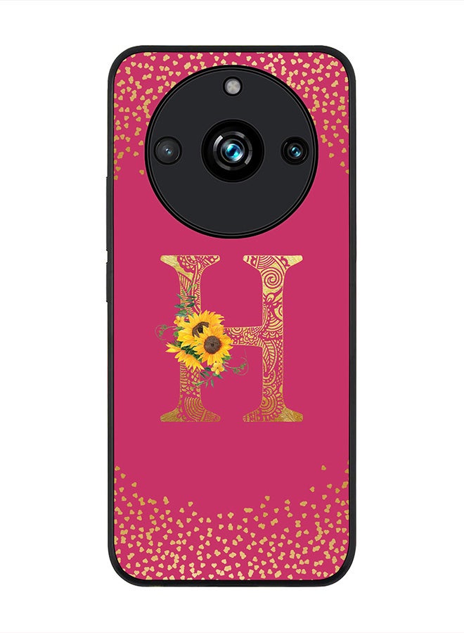 Stylizedd Rugged Black Edge case for Realme 11 Pro/Realme 11 Pro+, Slim fit   Custom Monogram Initial Letter Mandala Floral Pattern Alphabet- H (Dark Pink Rose) - Image 1