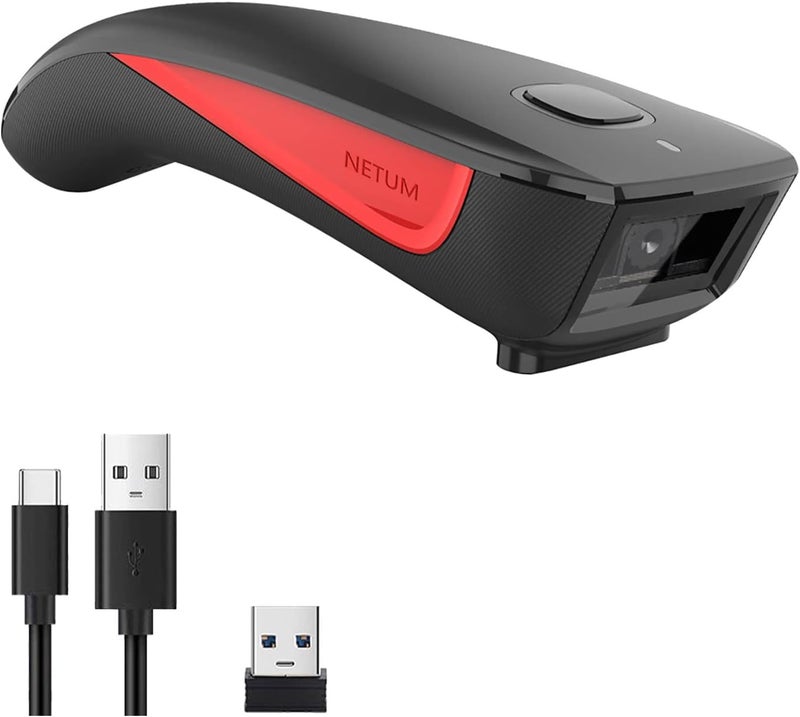 NETUM Mini Barcode Scanner Bluetooth Compatible, Small Portable USB Bar Code Scanner for Inventory, 2.4G Cordless Image Reader for Tablet iPhone iPad Android iOS PC POS (2D-C990-Red) - Image 1
