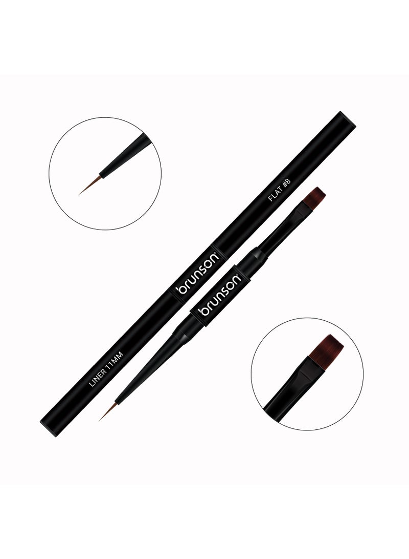 Nail Art Brush | Brunson 2-in-1 Dual Side | Flat #8 & 11mm Liner Brush, Gel Polish & Gel Nail Art Brush, Nail Painting, Nail Detailing, Fine Line, French Nail Art, Acrylic Nail Design, Manicure & Professional Nail Art Tools