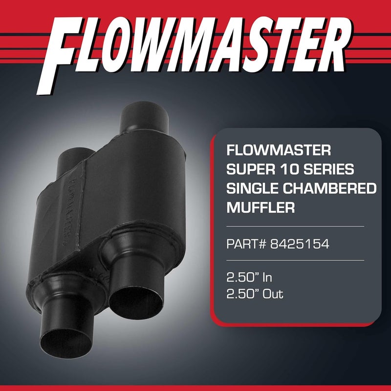 FLOWMASTER كواتر 10 سلسلة كاتم صوت مقسم – 2.50” مدخل مزدوج / 2.50” مخرج مزدوج – صوت مستوحى من السباق – فولاذ مقاوم للصدأ 409 – مثالي للسيارات العضلية، تبديلات LS، سيارات السحب وبناء الطرق الوعرة (8425154) - Image 2