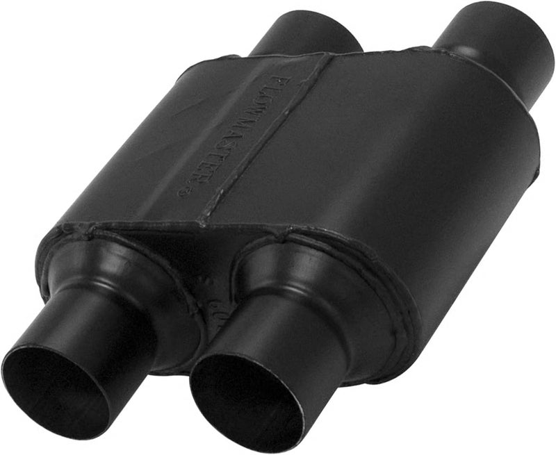 FLOWMASTER كواتر 10 سلسلة كاتم صوت مقسم – 2.50” مدخل مزدوج / 2.50” مخرج مزدوج – صوت مستوحى من السباق – فولاذ مقاوم للصدأ 409 – مثالي للسيارات العضلية، تبديلات LS، سيارات السحب وبناء الطرق الوعرة (8425154) - Image 1