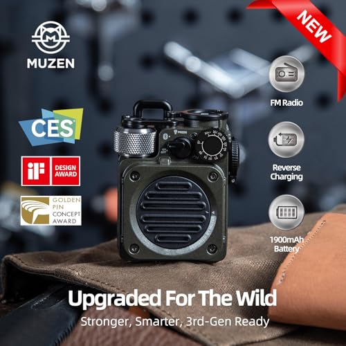 Muzen Upgraded Wild Mini 30 Outdoor Portable Wireless Bluetooth Speaker with FM Radio Phone Charger15H PlaytimeIPX5 Waterproof3 Mode Flashlight Rugged Gear for Man CampingHikingTravelGreen - Image 3